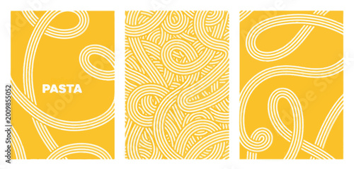 Yellow Background With White Spaghetti Pattern Keywords: pasta, spaghetti, food, italian food