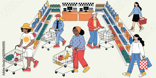 Friends Eating Together Dining Table Illustration.