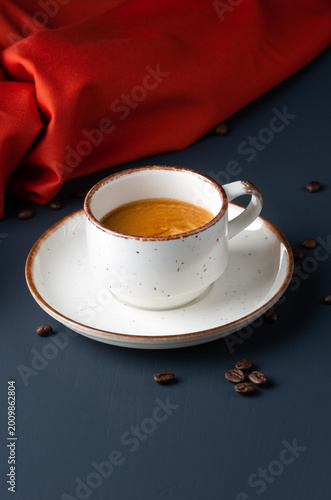 Cup of americano coffee on wooden table