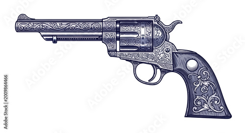 Фотография Vintage Revolver Pistol with Ornate Engraving, Western Style