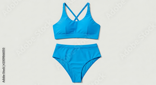 Bright blue one-piece swimwear on model