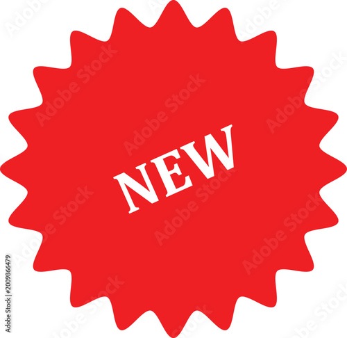 Bold red new sale badge with scalloped edges isolated on white background, Vector, illustration