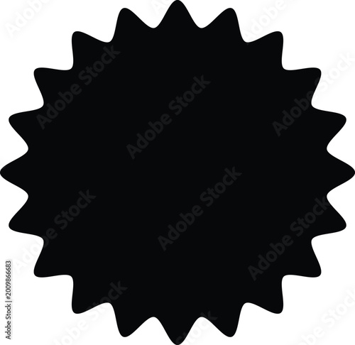 Black geometric starburst shape with pointed edges isolated on white background, Vector, illustration