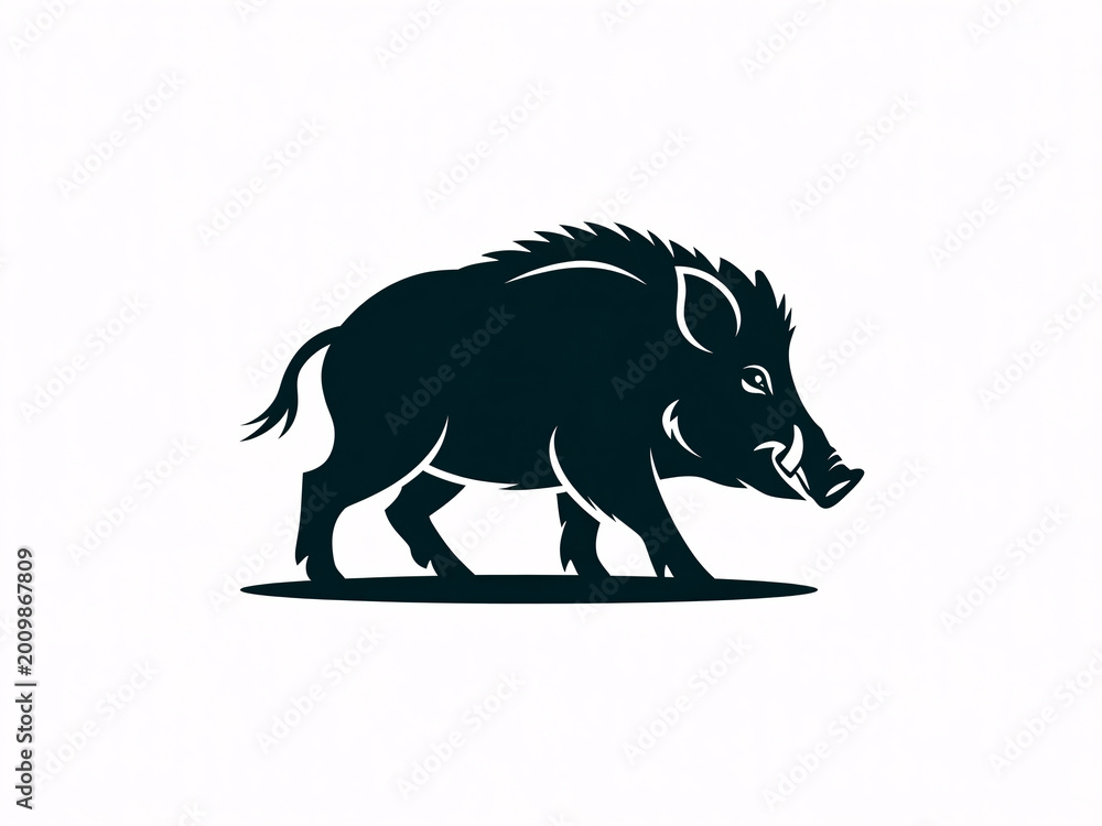 Obraz premium Wild boar silhouette icon for wildlife and nature designs, minimalist vector