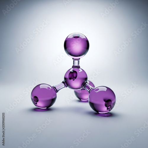 3D Abstract Molecular Structure, Purple Spheres, Science Concept