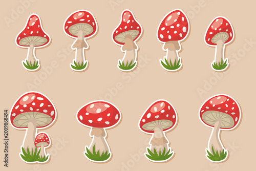 Billede på lærred A cute set of cartoon fly agaric stickers