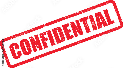 Red grunge rubber stamp impression with the word confidential inside a rectangular border on white