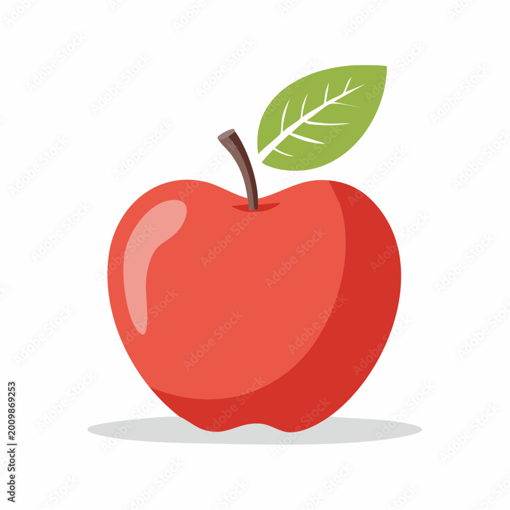 Fototapeta premium Red Apple with Green Leaf