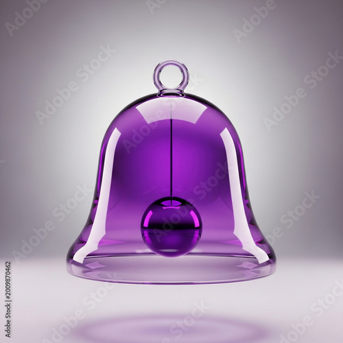 vintage glass bell jar with glowing purple light isolated on gray background