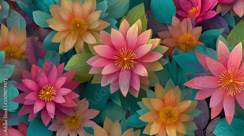 Floral Kaleidoscope: A vibrant tapestry of colorful lotus flowers blossoms in an artistic display, offering a captivating blend of nature's beauty and artistic expression.