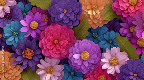 Floral Kaleidoscope: A vibrant tapestry of colorful blooms in an eye-catching display, bursting with a range of hues and textures that creates a captivating visual symphony.