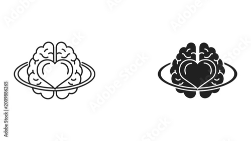 Foto Brain with heart in a plate, symbolizing love and intelligence, vector illustrat