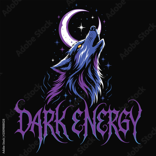 Neon Wolf Howling at Moon Dark Energy Airbrush Style T Shirt Graphic Design
