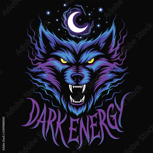 Neon Wolf Howling at Moon Dark Energy Airbrush Style T Shirt Graphic Design
