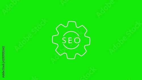 Modern Green Gear SEO Animation with Rotating Settings Icon and Glowing Letter Effects for Digital Marketing Branding Visual Design Concept