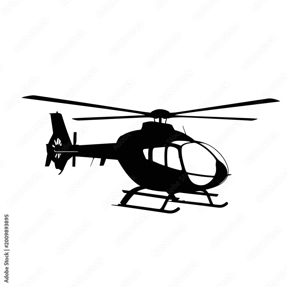 Fototapeta premium Black helicopter silhouette on white background