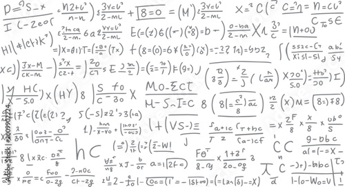 Foto Handwritten mathematical equations and formulas scribbled on a white background