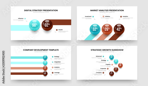Professional Solution Two Three Four Five Element Graph Slideshow Template Vector Illustration Set. Project Review 2 3 4 5 Option Diagram Slide Layout Bundle.