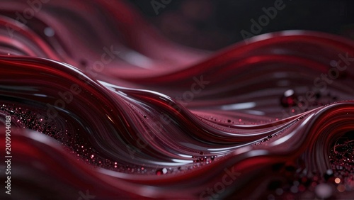 Abstract Dark Red Glossy Liquid Flowing Waves Background