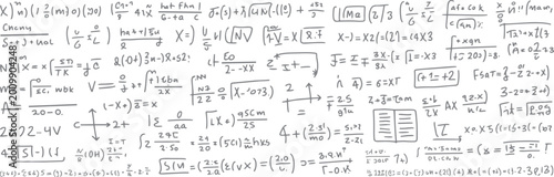 Bild auf Leinwand Handwritten mathematical equations and symbols scattered across a white backgrou
