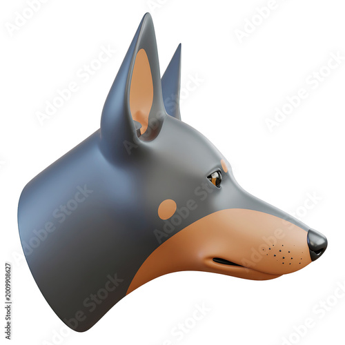 Stylized 3D Doberman Dog Head Portrait