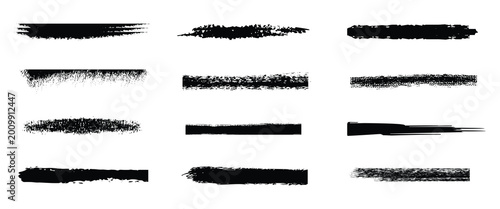 Slika na platnu Black artistic brush strokes, granular dry brush dividers, mixed texture border