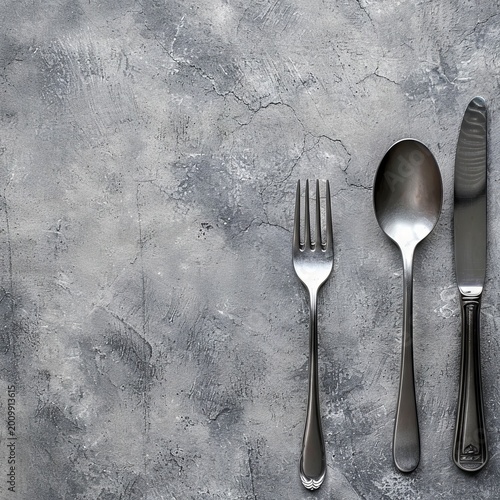 Fork and Spoon on Grey Background Top View and Flat Lay, Generative AI Illustration