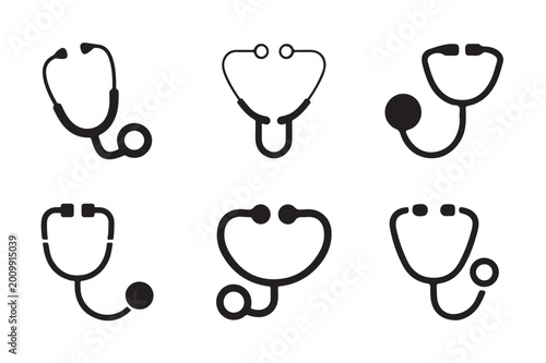 medical stethoscope icon set vector, medical stethoscope icons silhouette vector