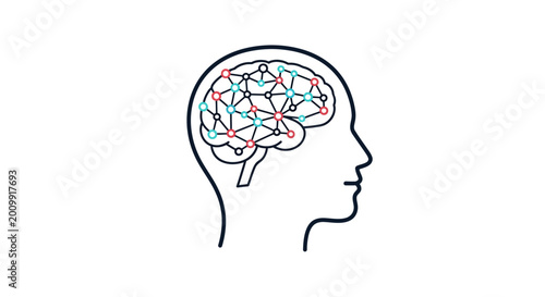 Foto Abstract network inside human head outline, representing brain activity and thou