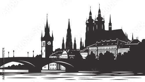 Iconic Prague Skyline | City of a Hundred Spires Silhouette Poster Art