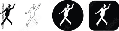 Photography Man in suit walking with arm raised, silhouette, outline, circle square