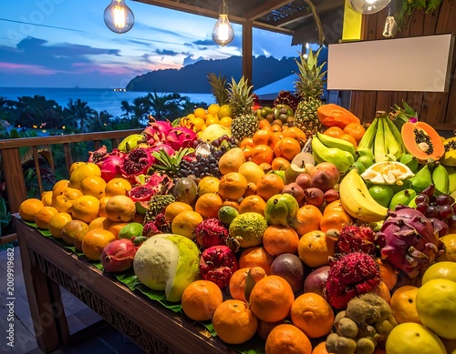 Fresh Fruit Display at Sunset Market.