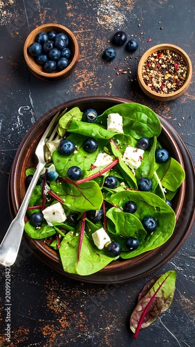 Fresh Healthy Salad with Blueberries Feta.