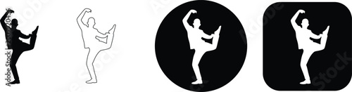 Fotografía Woman in suit performing ballet pose, silhouette, outline, circle square
