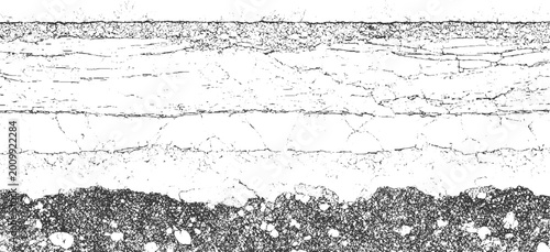 Canvas Print Cracked concrete asphalt pavement texture with gravel and debris layers abstract
