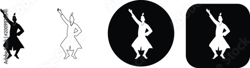 Photos Dynamic set featuring a figure in traditional robes with one arm upraised and a
