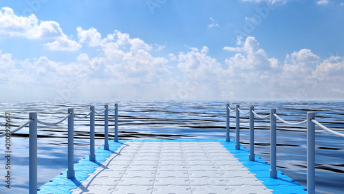 Cuadro en lienzo Ponton flottant moderne sur une mer calme sous un ciel bleu ensoleillé