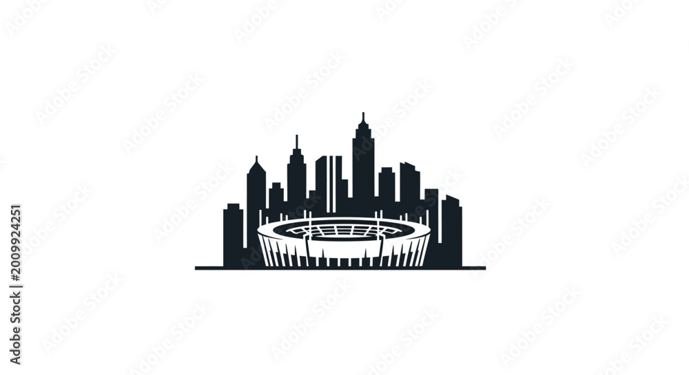 Obraz premium Modern City Skyline with Sports Stadium Silhouette.