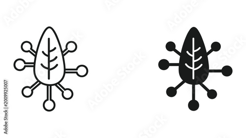 Photos Virus or bacteria icon with leaf and branches in black and white on white backgr