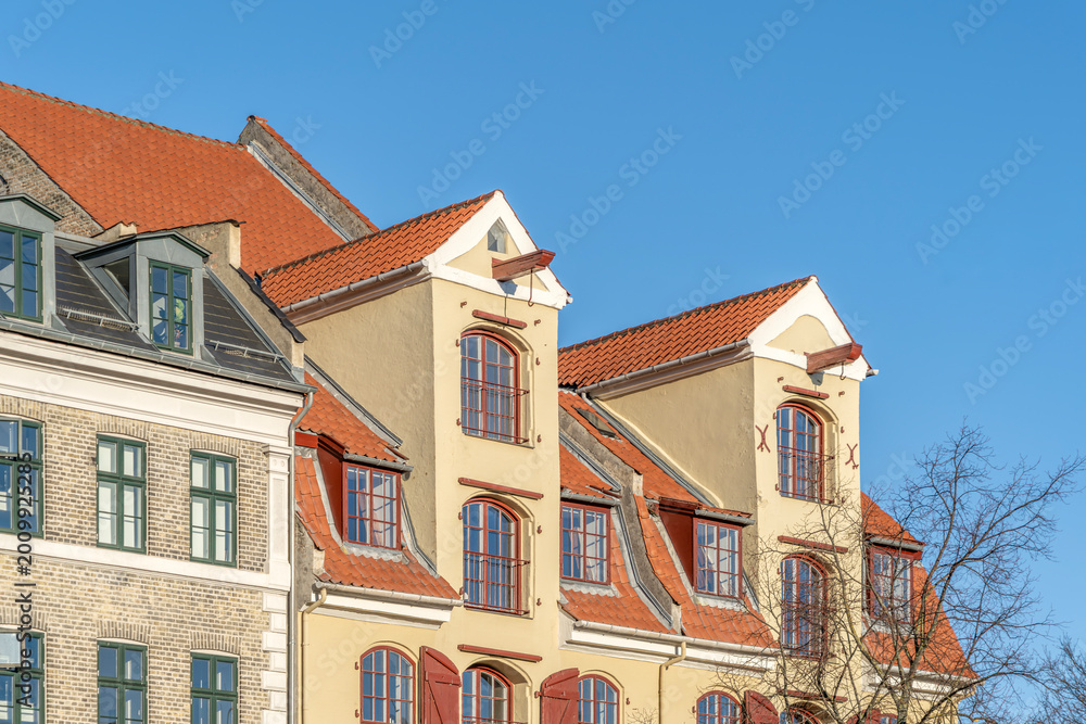 Fototapeta premium Gabled Architecture in Old Town, Copenhagen, Historic Danish Buildings, Facade