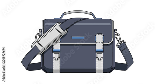 Modern Blue Messenger Bag Illustration with Shoulder Strap and Buckles for Business and Travel