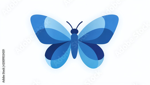 Minimalist Blue Butterfly Icon with Gradients on White Background