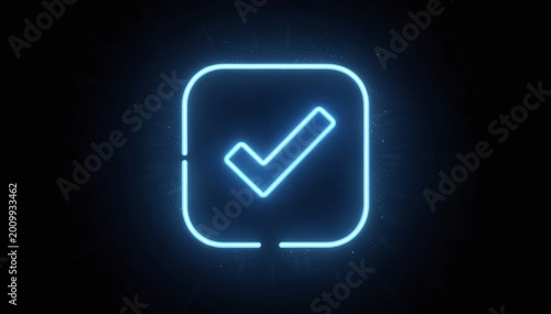 Neon Blue Checkmark Animation Loop with Square Design on Dark Background