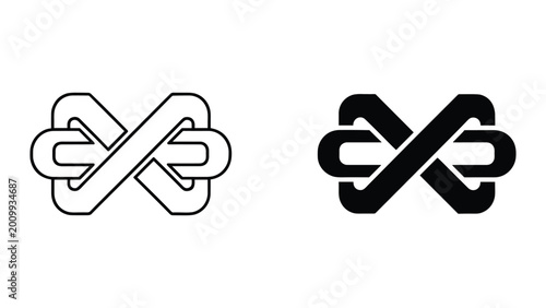 Foto Two interconnected link symbols in black and white on a white background
