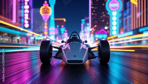 Abstract Motion Blur Open Wheel Race Car Neon Night