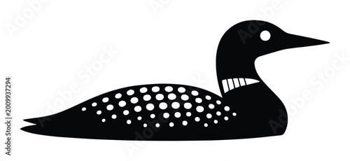 Schilderij op canvas Stylized black loon vector illustration, minimalist common loon bird silhouette,