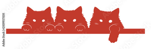 Konstfotografi Cute red cat vector illustration, three adorable peeking kittens, playful feline