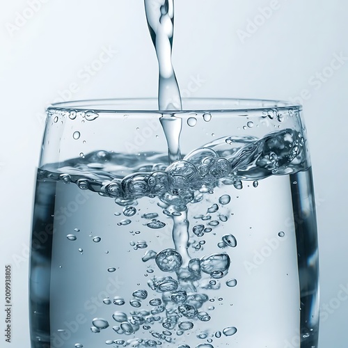 Fresh Water Pouring into Glass with Bubbles and Splash, Crystal Clear Refreshing Water Splash in Drinking Glass