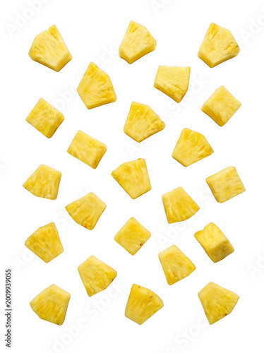 Pineapple chunks on transparent background, fresh fruit pieces