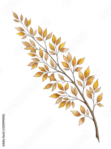 Golden leaves branch transparent background